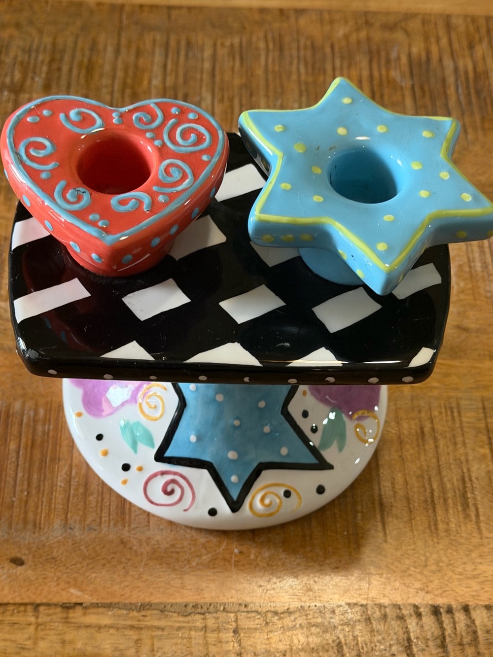 With Love Joanne Lotus de Jomba Ceramic Heart Star Double Candle Holder Vintage